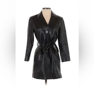 Black leather 3/4 length trench coat with belt size Petite